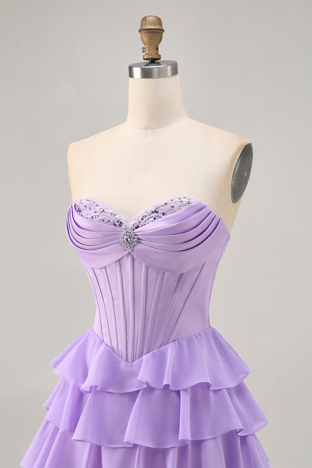 Purple Corset Tiered Ruffle Strapless A-Line Homecoming Dress