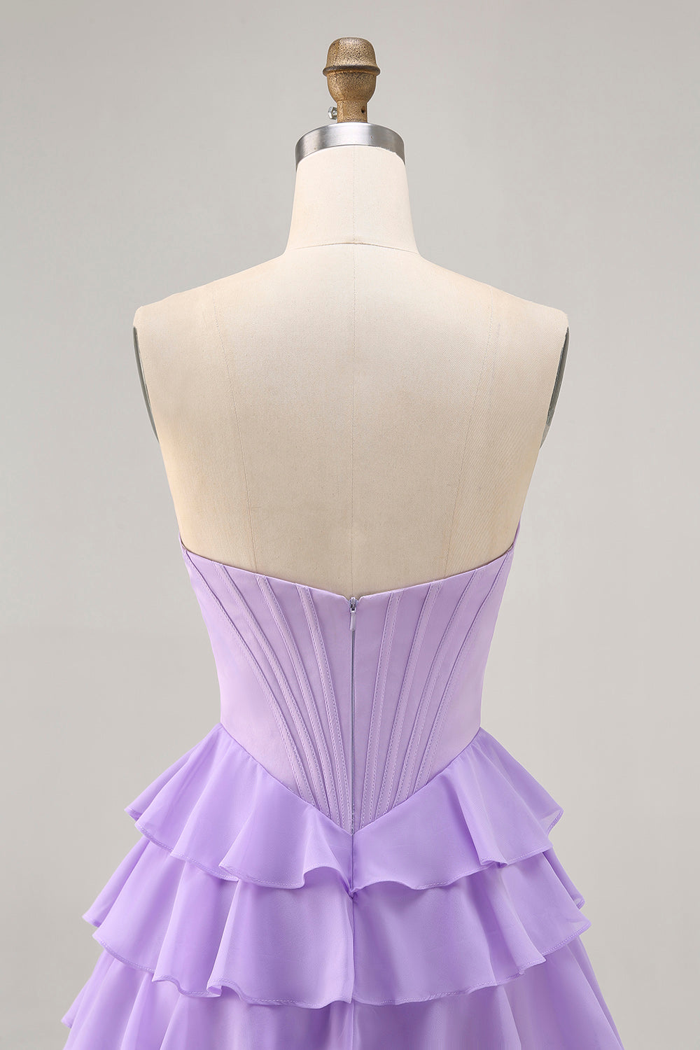 Purple Corset Tiered Ruffle Strapless A-Line Homecoming Dress