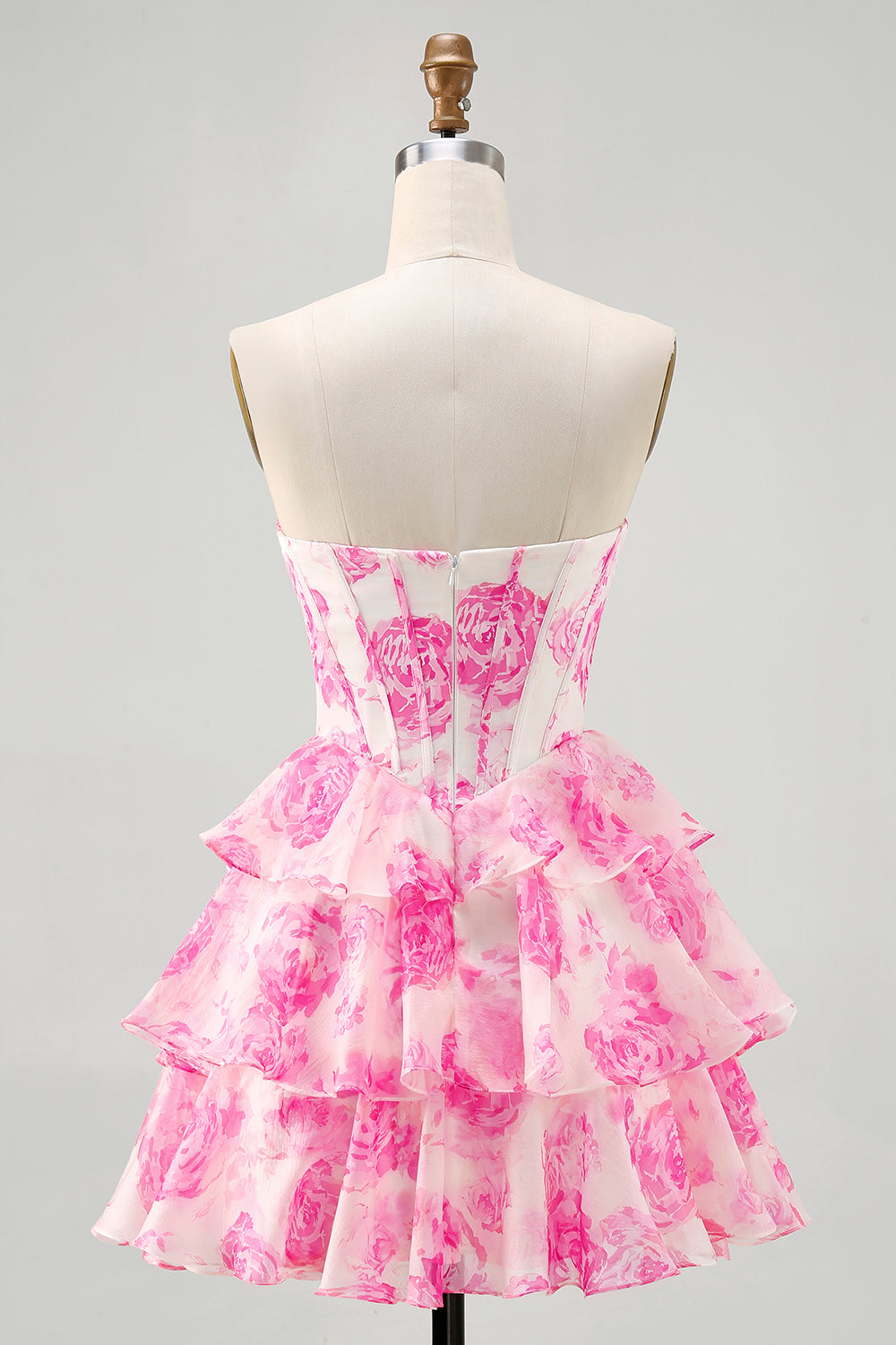 Corset A-Line Sweetheart Tiered White Blue Floral Homecoming Dress