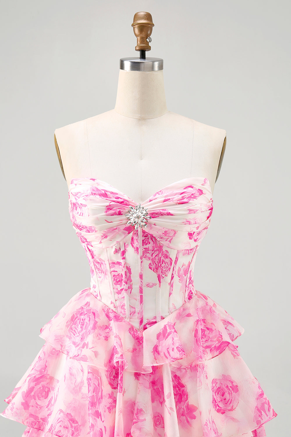 Corset A-Line Sweetheart Tiered White Blue Floral Homecoming Dress