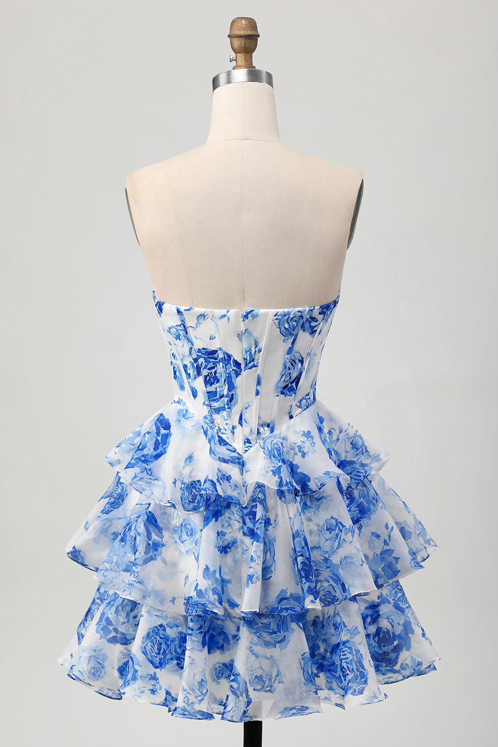 Fuchsia A-Line Strapless Corset Tiered Floral Short Homecoming Dress