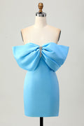 Tight Strapless Blue Homecoming Dress with Lace-up Back