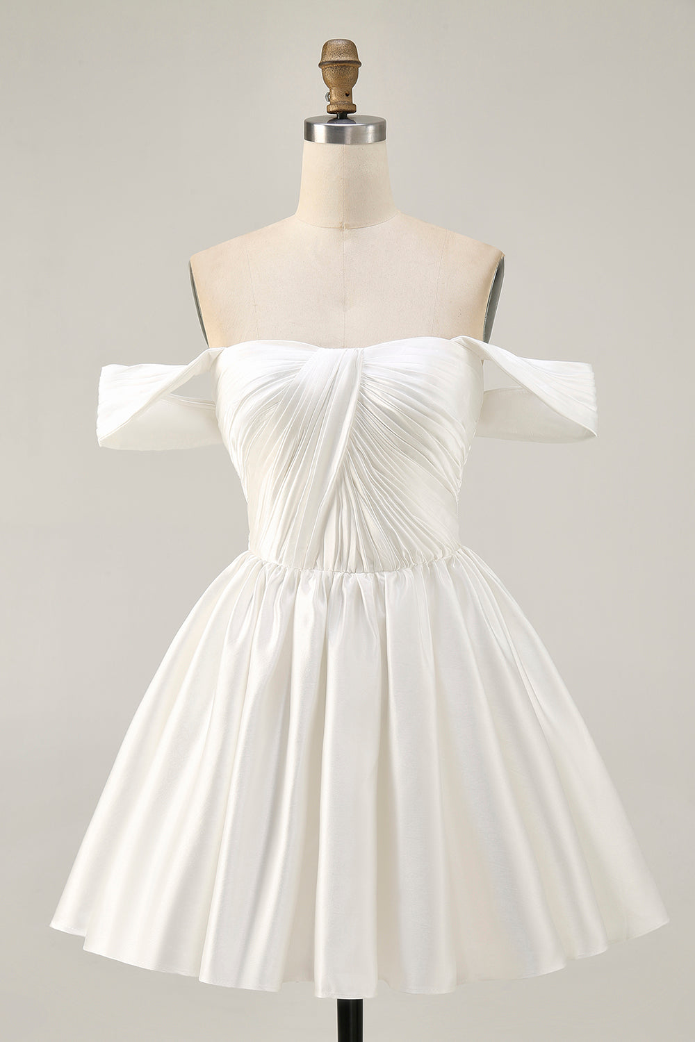 Off The Shoulder A Line Ruched White Homecoming Dress