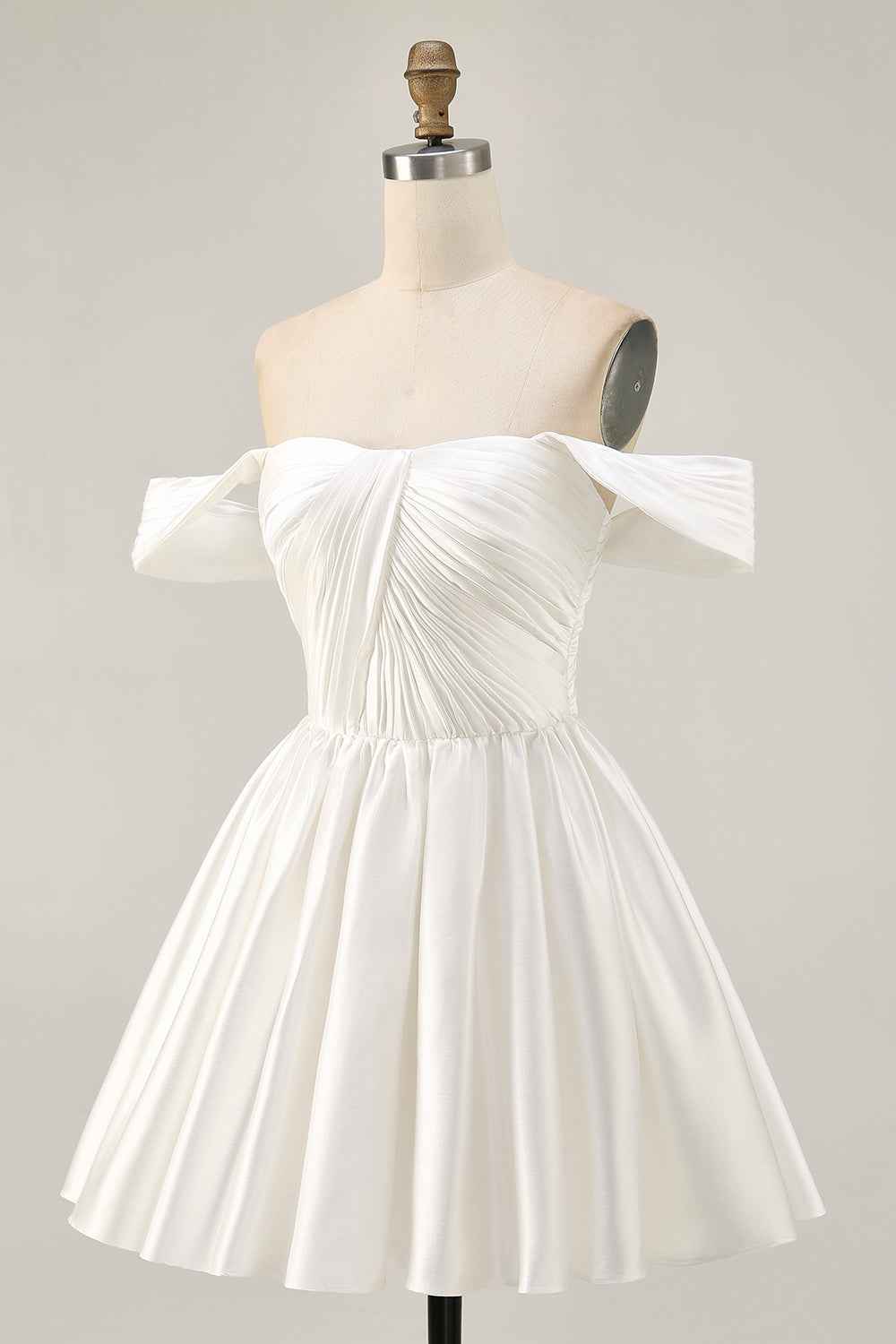 Off The Shoulder A Line Ruched White Homecoming Dress