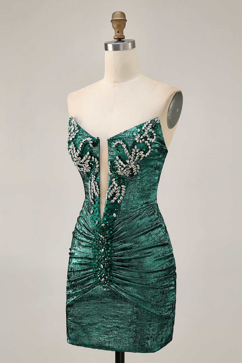 Wine Strapless Ruched Bodycon Homecoming Dress with Rhinestones