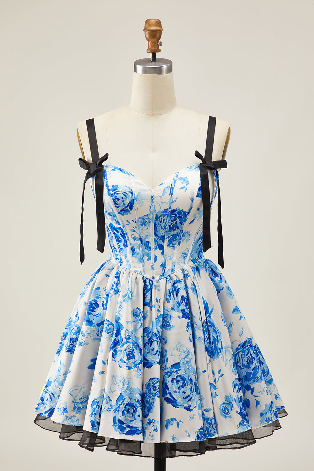 Corset A-Line White Fuchsia Flower Homecoming Dress With Bow