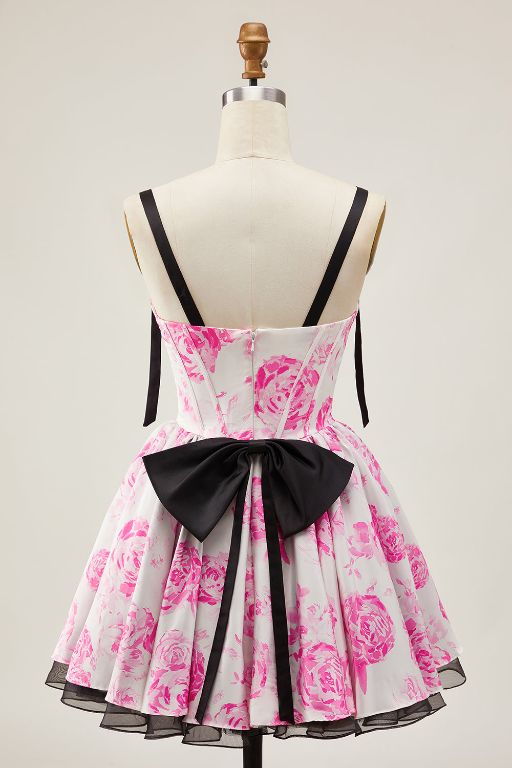 Corset A-Line White Fuchsia Flower Homecoming Dress With Bow