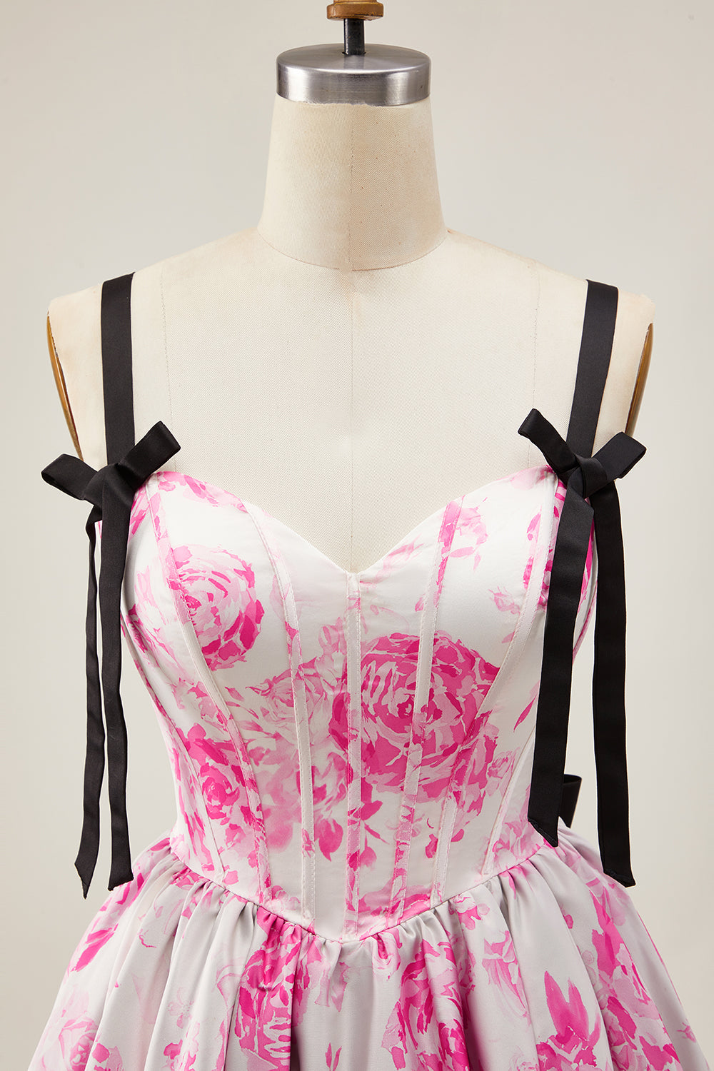 A-Line White Blue Flower Corset Homecoming Dress With Bow