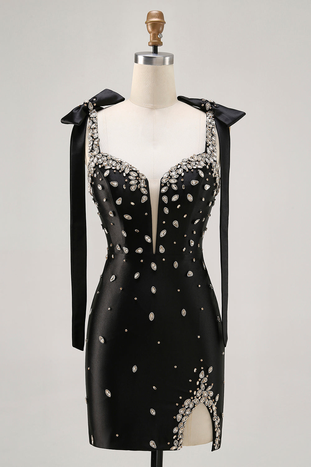 Chic Black Beaded Bodycon Homecoming Dress With Slit