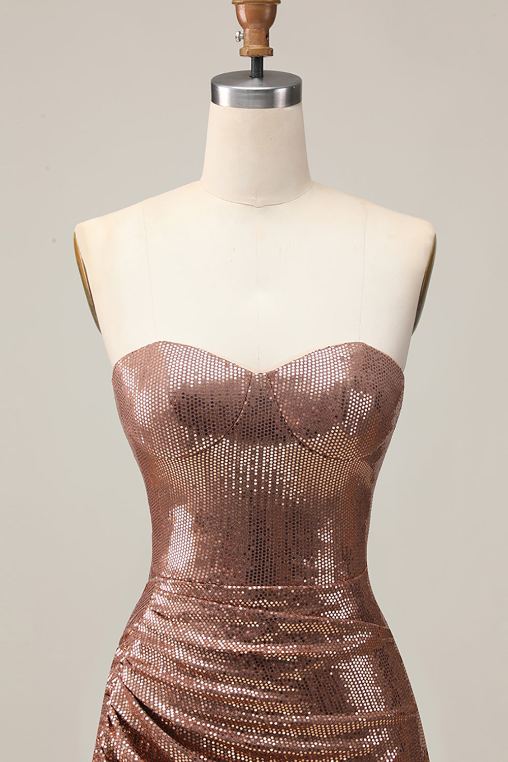 Coffee Strapless Ruched Sequined Bodycon Homecoming Dress