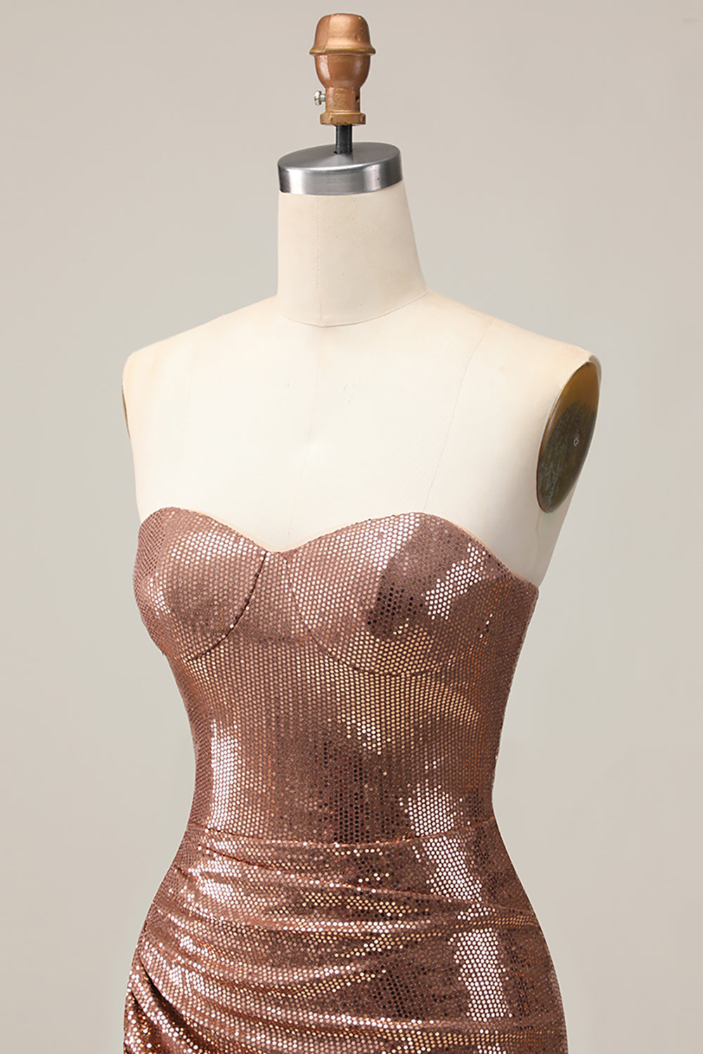 Coffee Strapless Ruched Sequined Bodycon Homecoming Dress