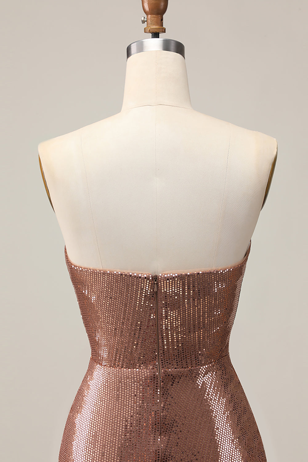 Coffee Strapless Ruched Sequined Bodycon Homecoming Dress