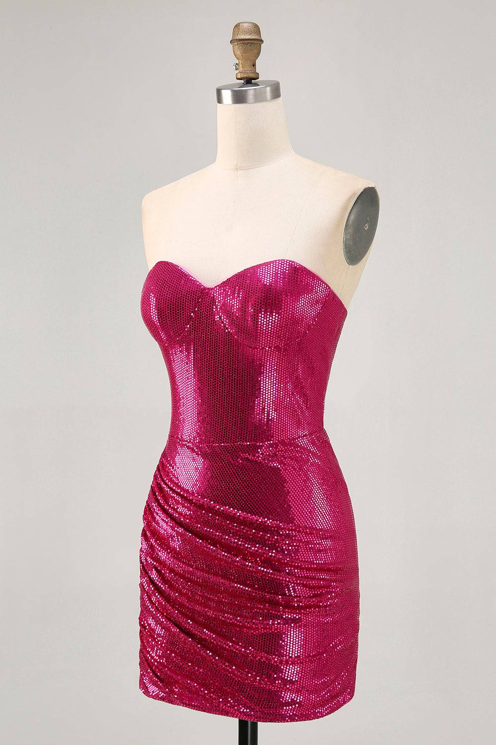 Coffee Strapless Ruched Sequined Bodycon Homecoming Dress