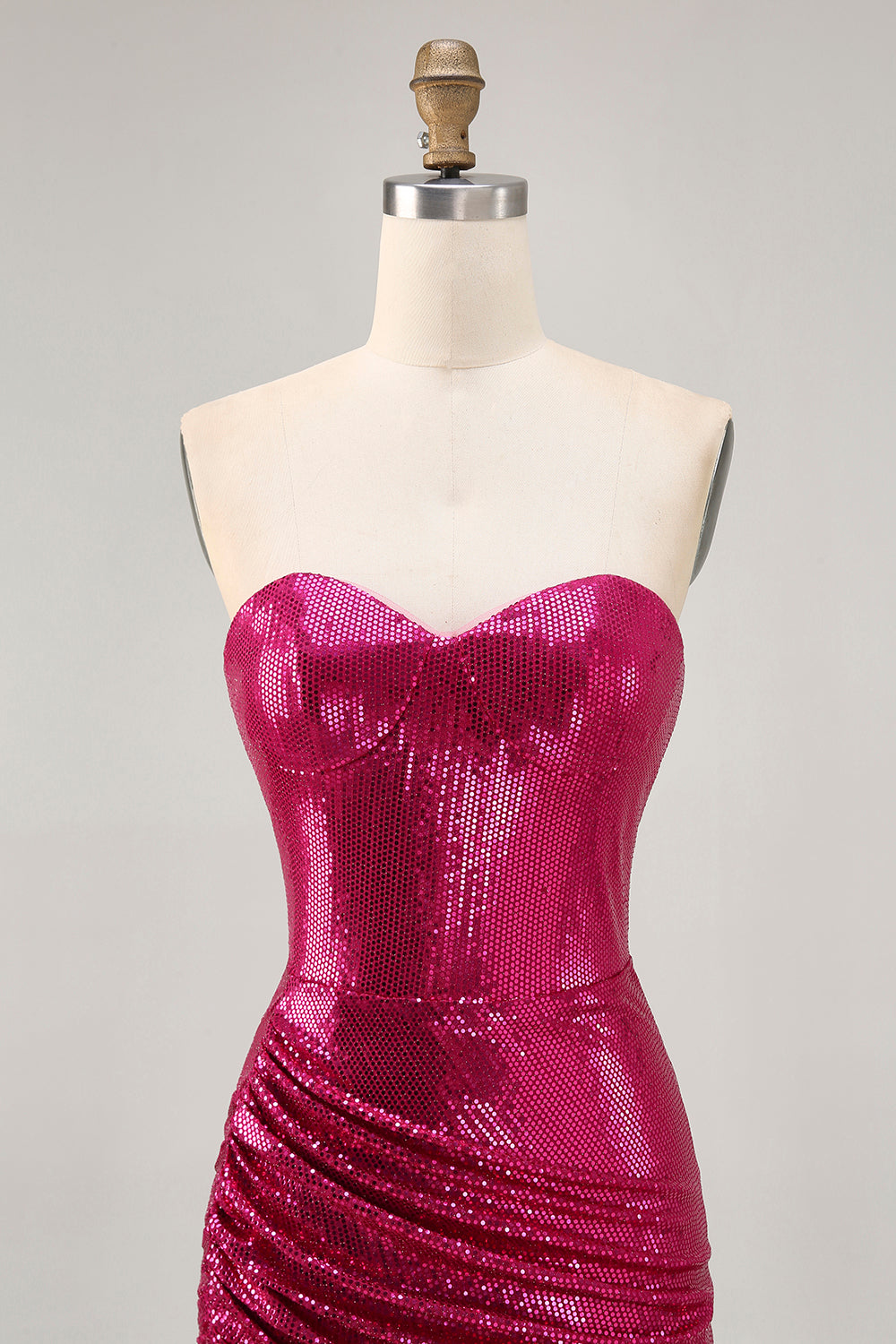 Coffee Strapless Ruched Sequined Bodycon Homecoming Dress