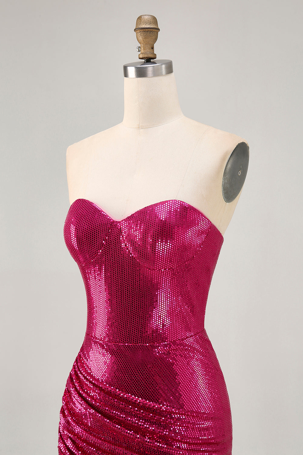 Coffee Strapless Ruched Sequined Bodycon Homecoming Dress