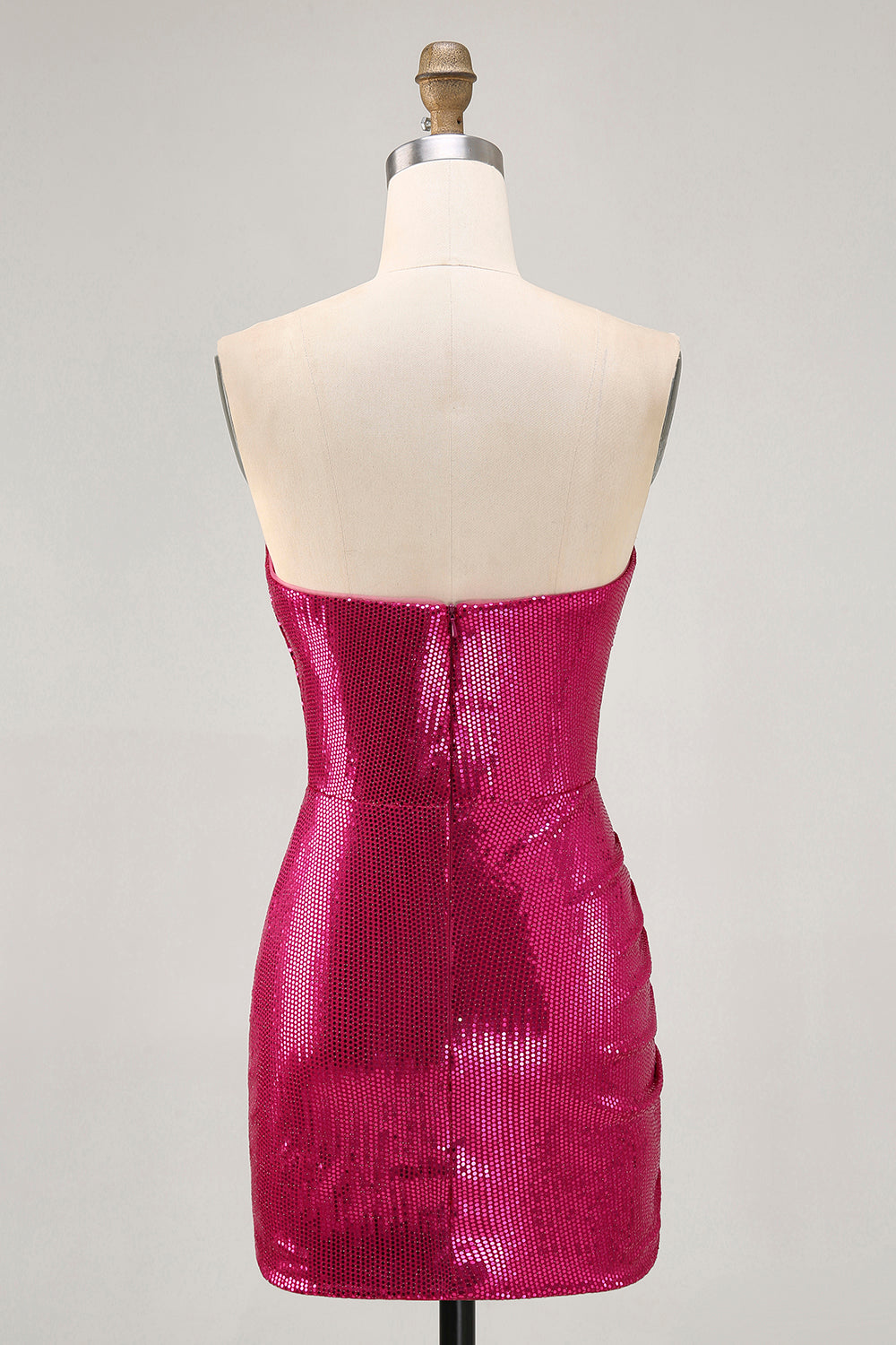 Coffee Strapless Ruched Sequined Bodycon Homecoming Dress