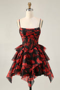 Black Red Corset Tiered A Line Homecoming Dress