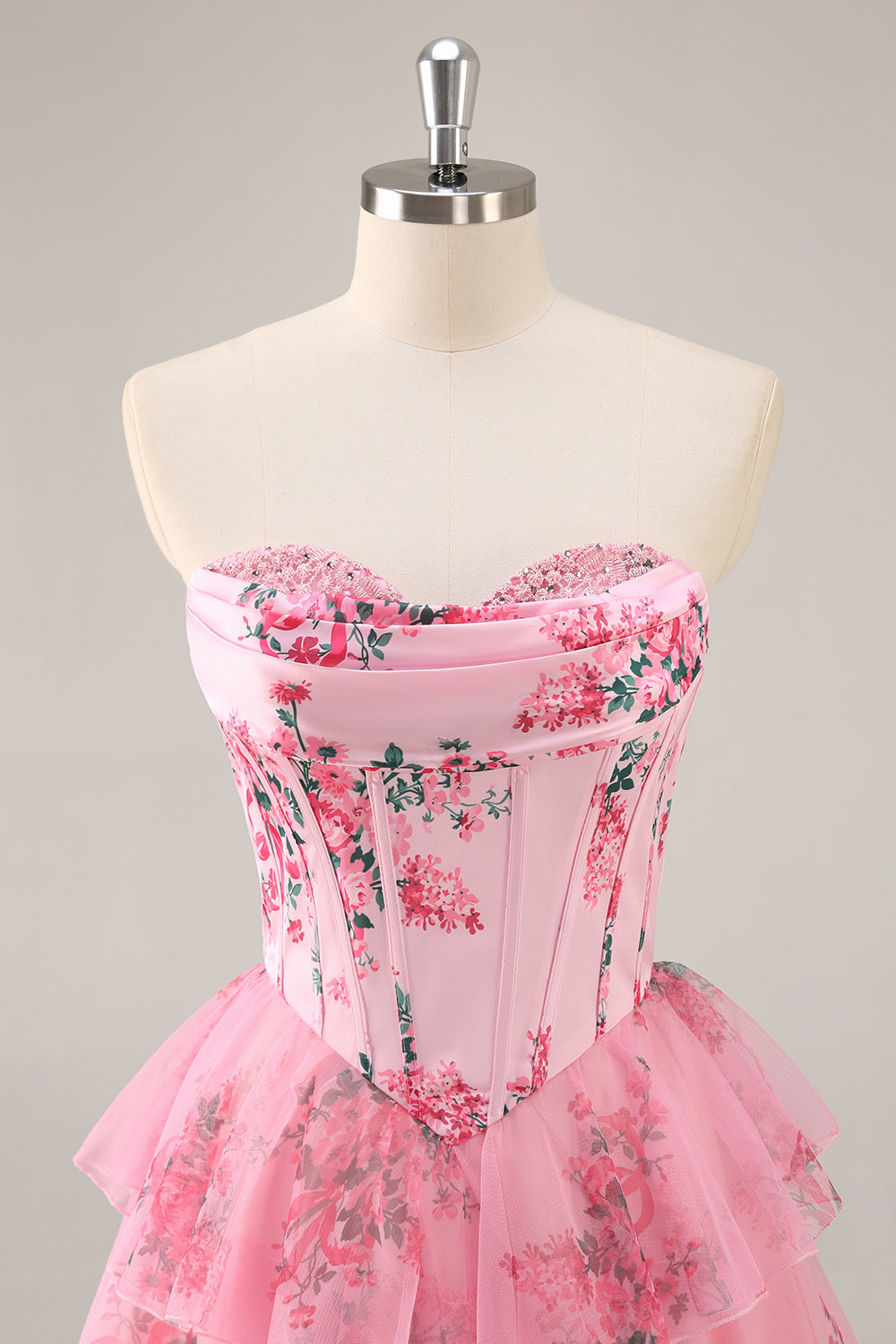White Blue Flower Corset Tiered Strapless Homecoming Dress