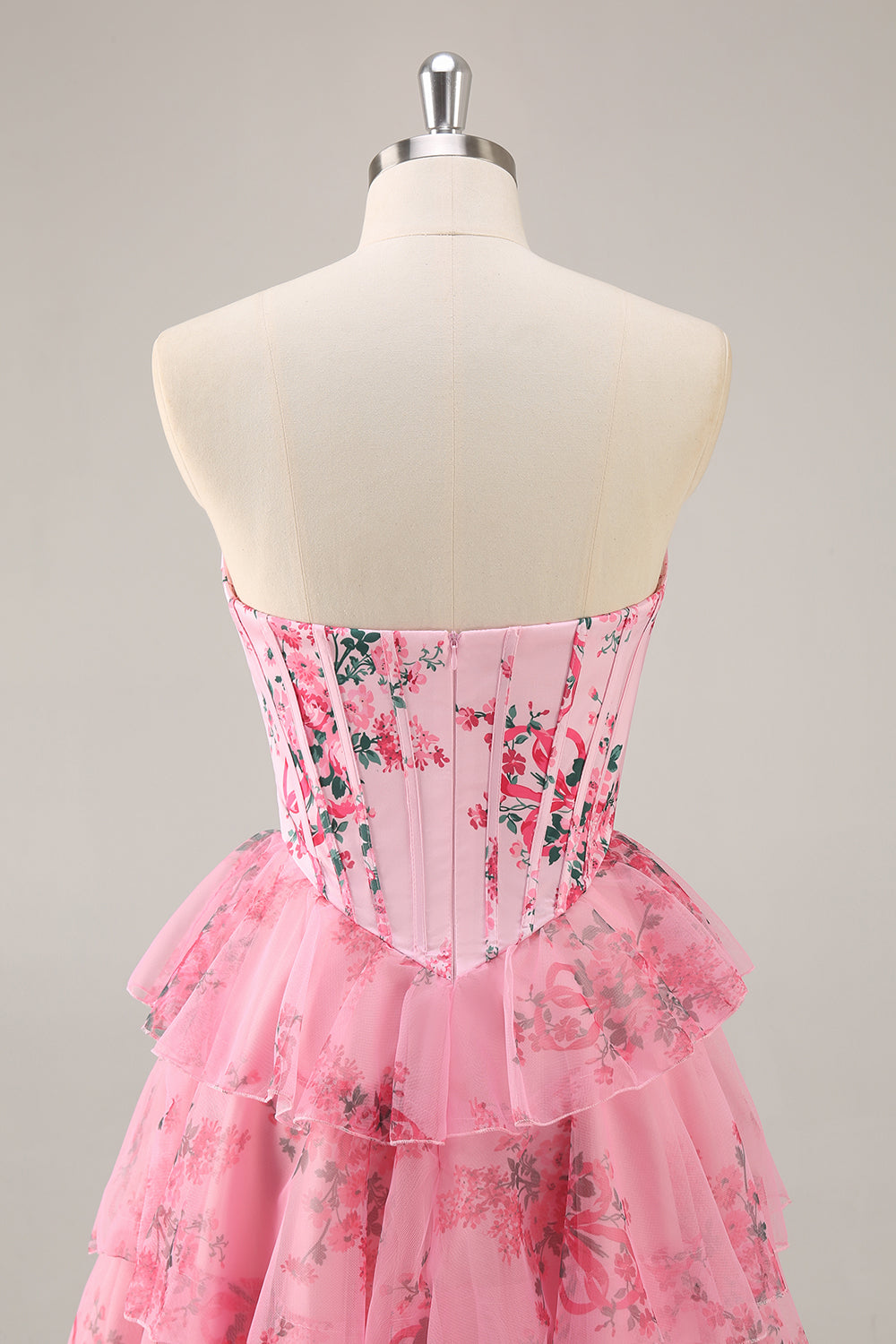 White Blue Flower Corset Tiered Strapless Homecoming Dress