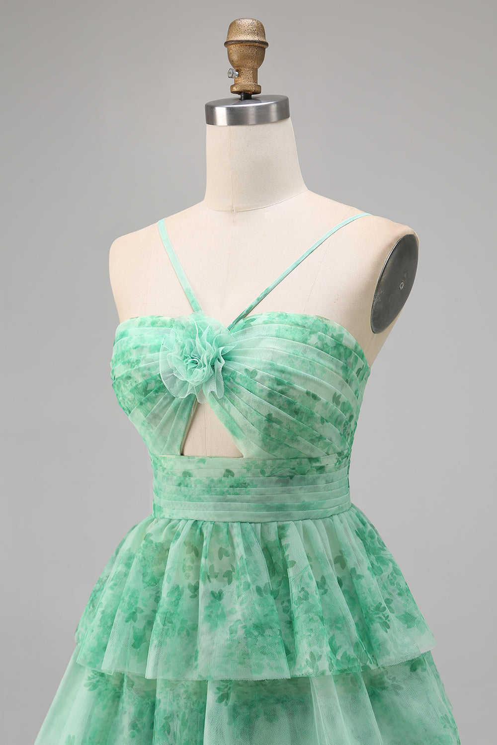 Floral Halter A-Line Cut Out White Blue Homecoming Dress