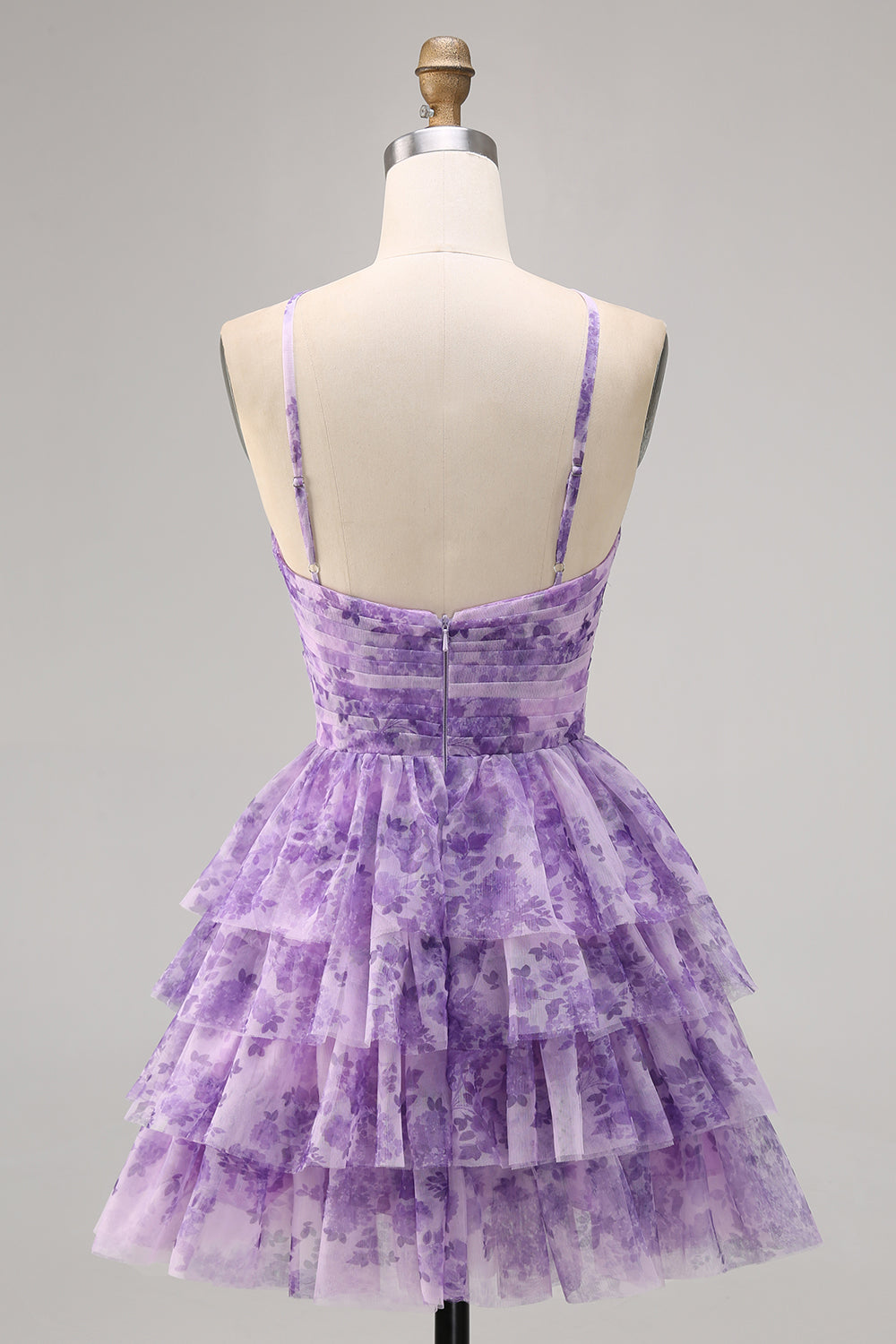 White Blue Flower A-Line Tiered Cut Out Short Homecoming Dress