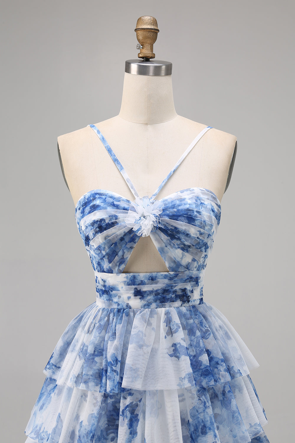 Purple A-Line Tiered Cut Out Floral Short Homecoming Dress