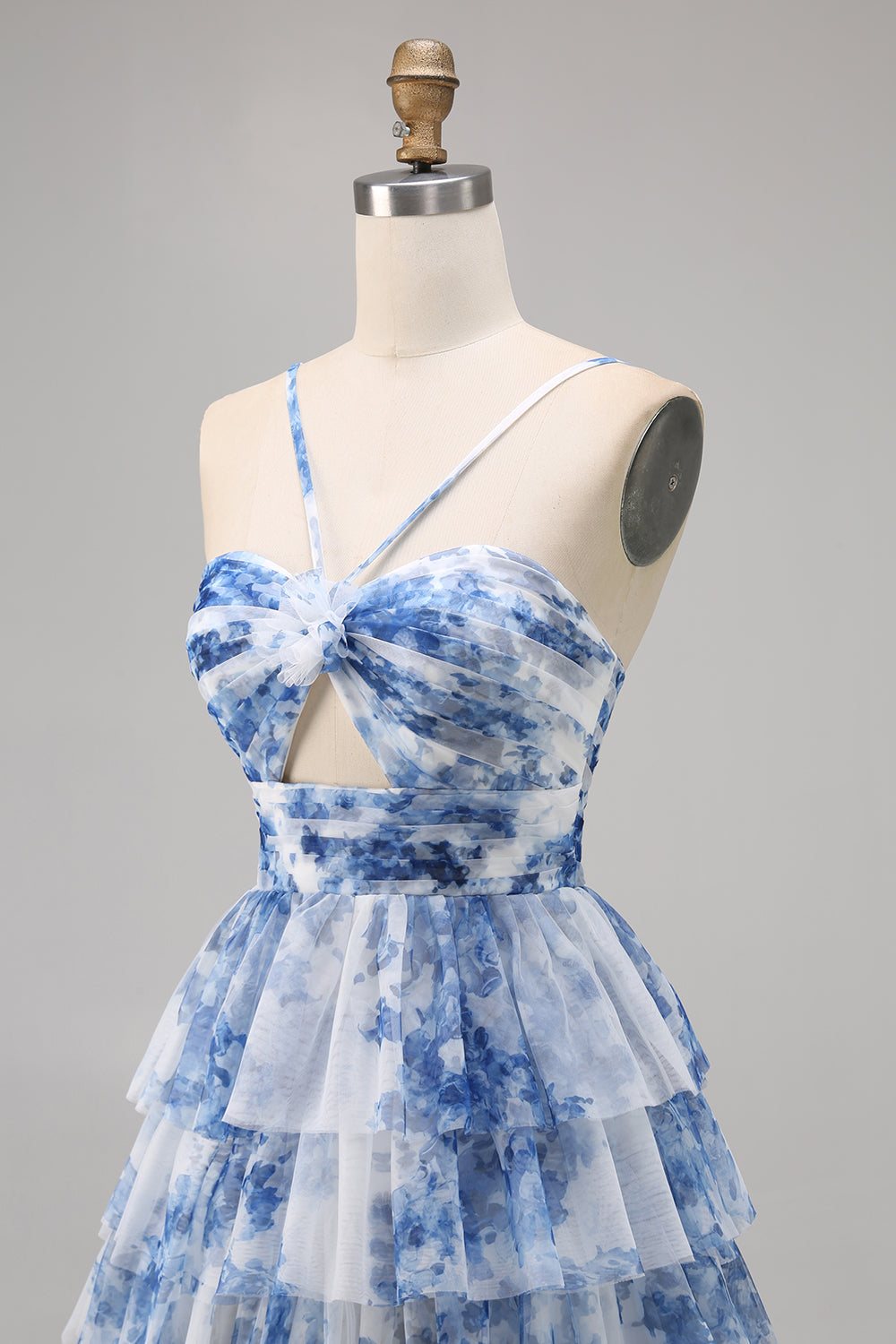 Purple A-Line Tiered Cut Out Floral Short Homecoming Dress