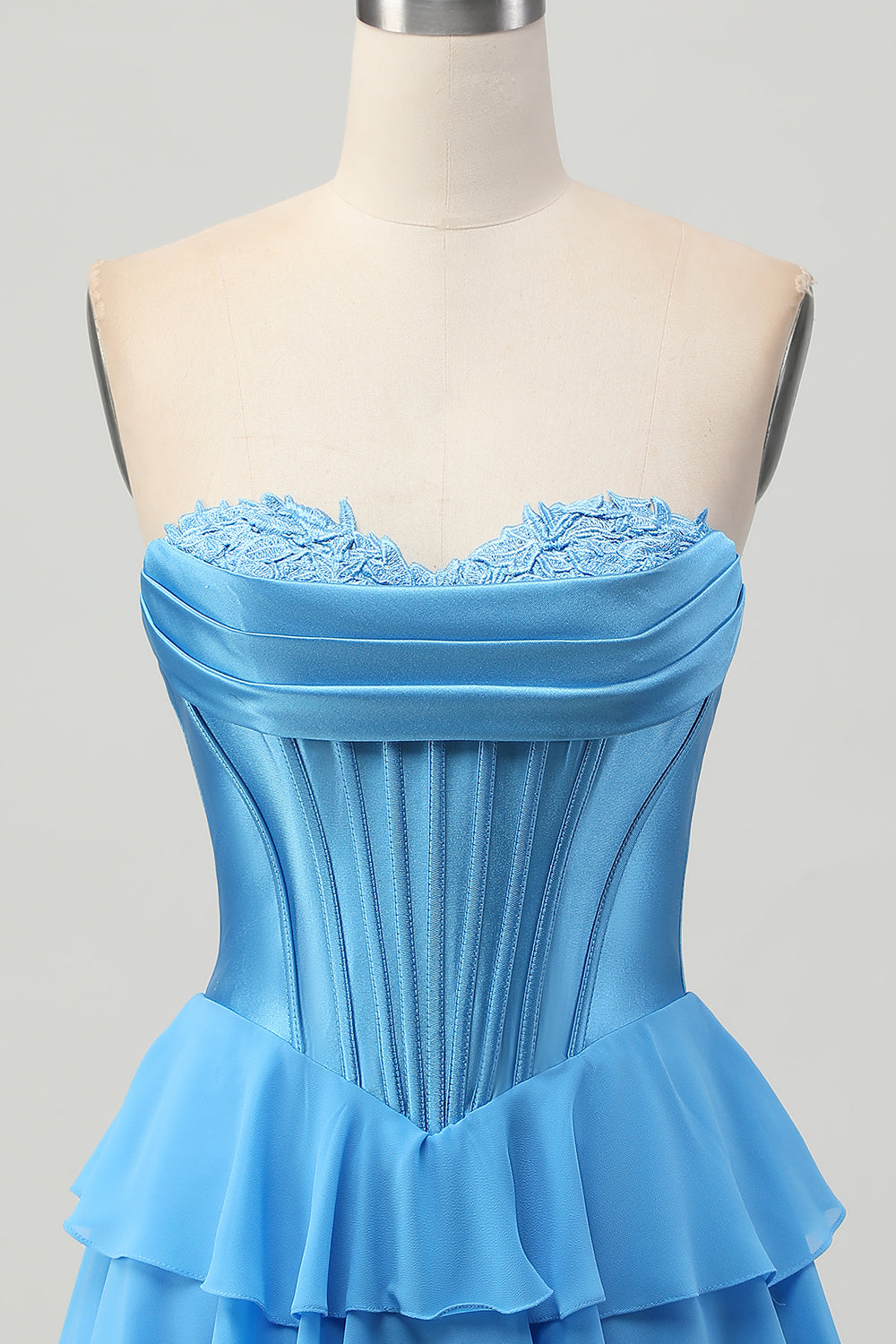 Blue Corset Strapless Tiered A Line Homecoming Dress