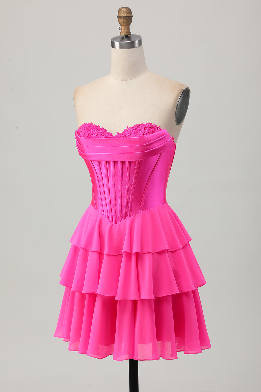 Blue Corset Strapless Tiered A Line Homecoming Dress