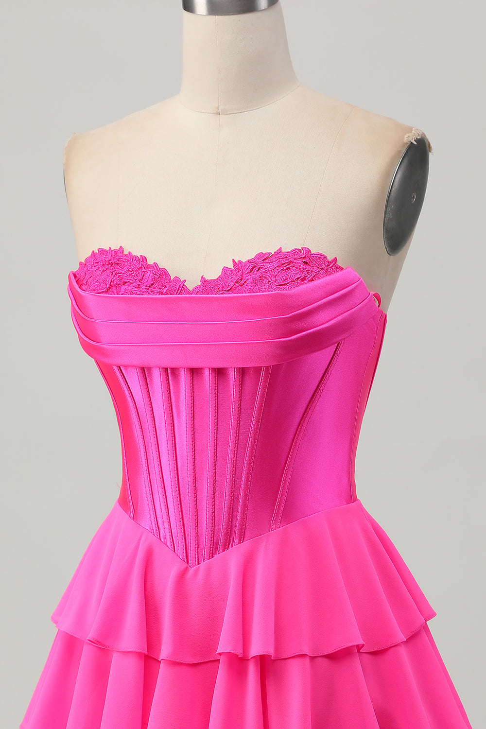 Fuchsia Corset Tiered A Line Strapless Homecoming Dress