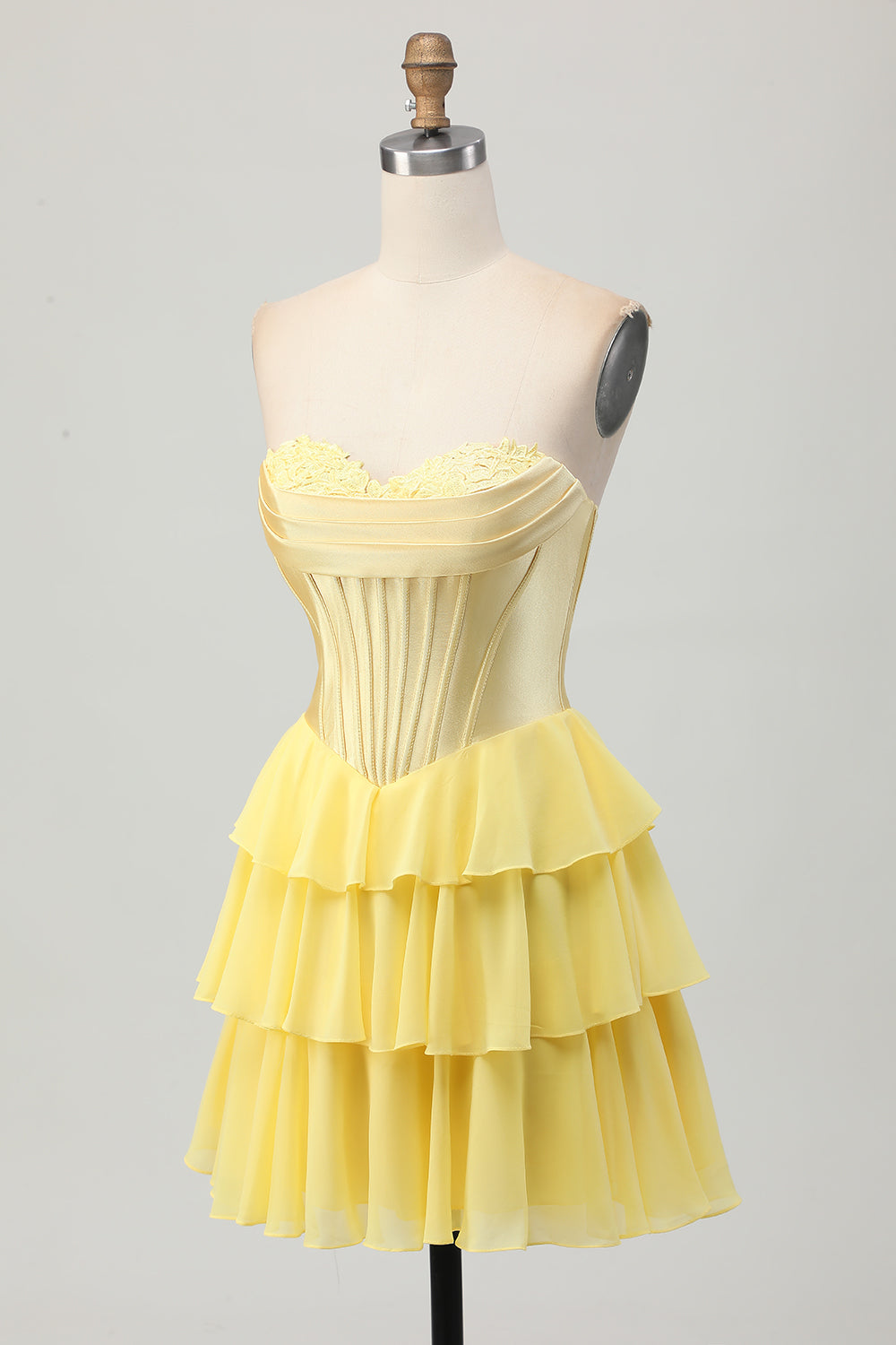 Blue Corset Strapless Tiered A Line Homecoming Dress