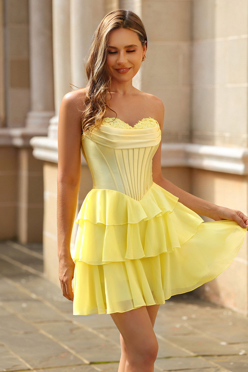 Fuchsia Strapless A-Line Corset Homecoming Dress