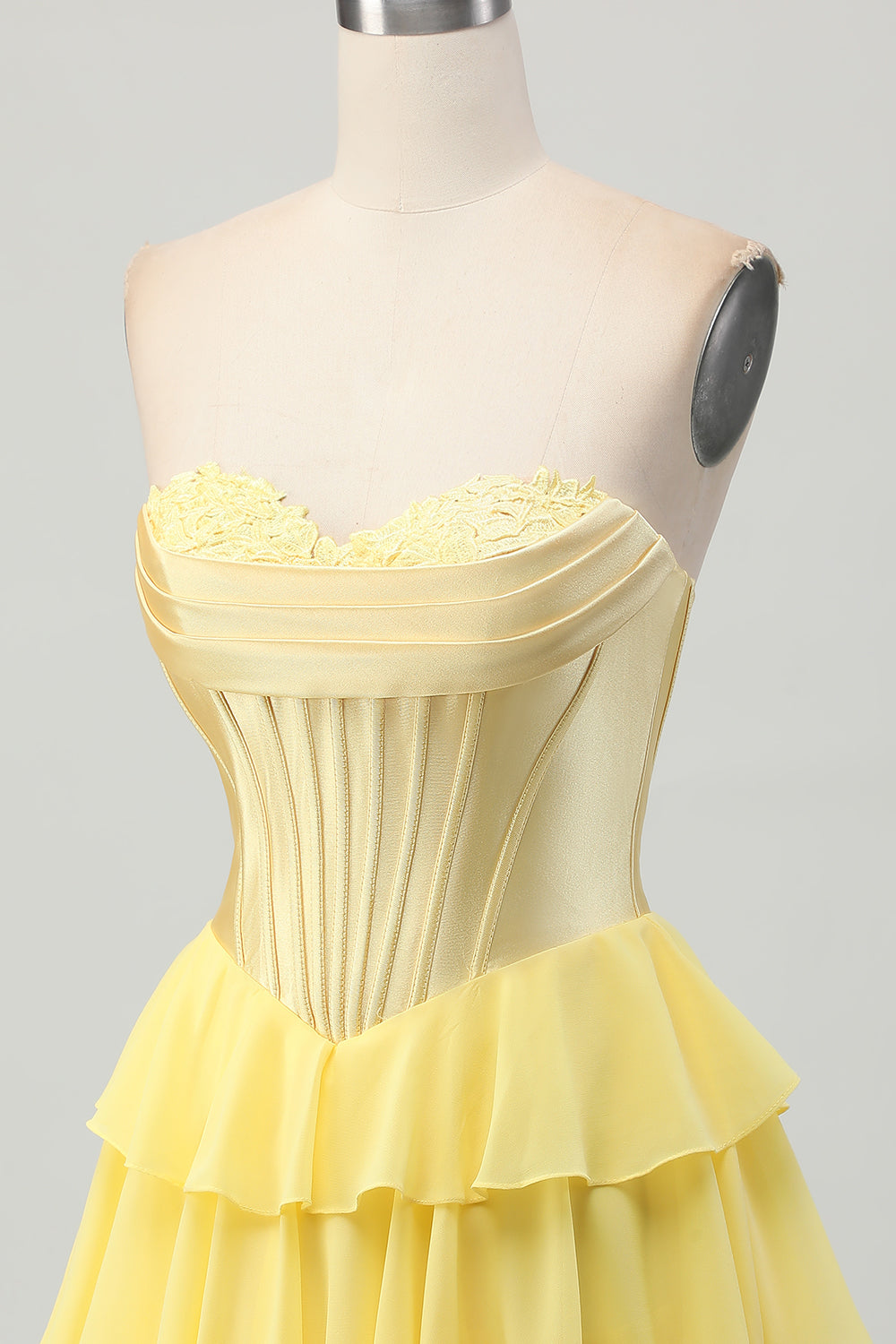 Strapless Corset A Line Tiered Yellow Homecoming Dress