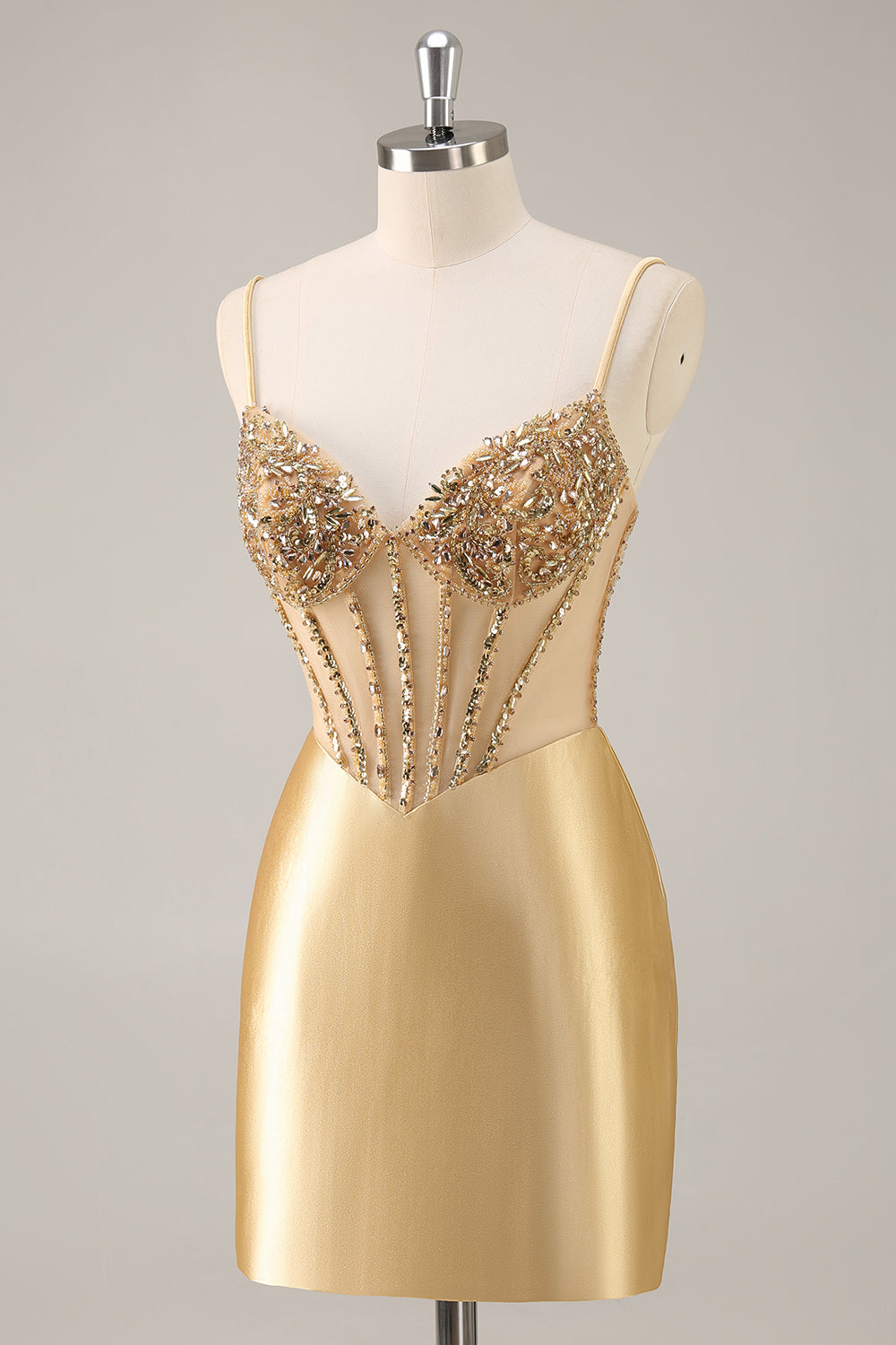 Golden Corset Tight Homecoming Dress with Beading