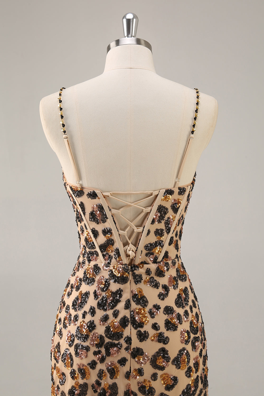 Khaki Leopard Corset Bodycon Short Homecoming Dress with Sequins