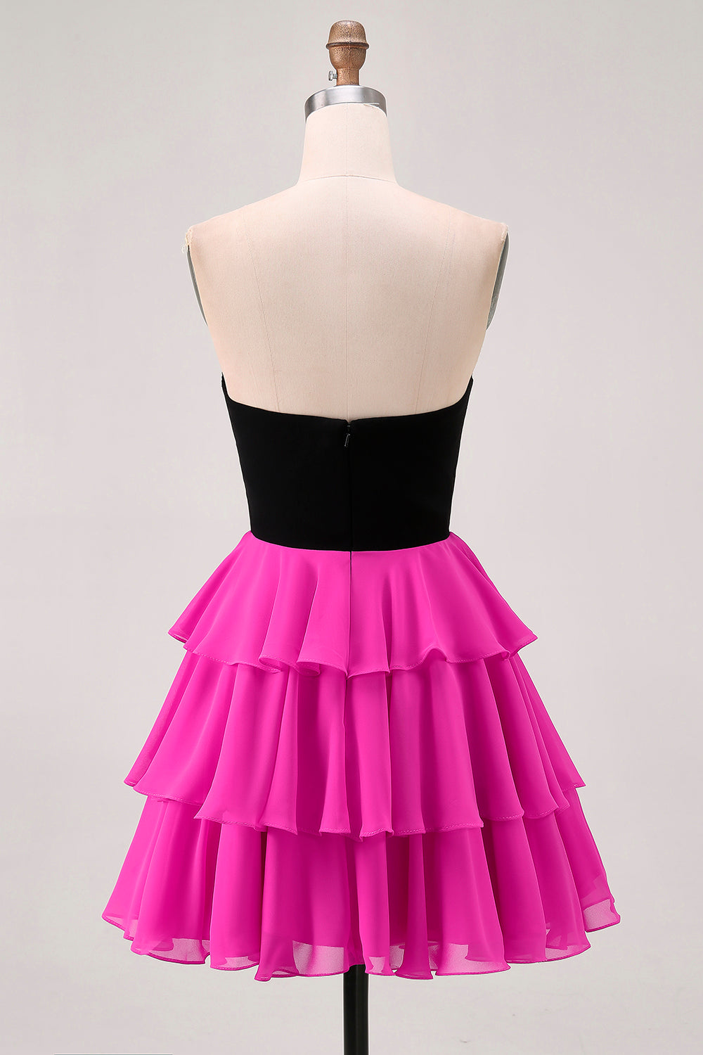 Black and White A-Line Tiered Strapless Homecoming Dress with 3D Flower