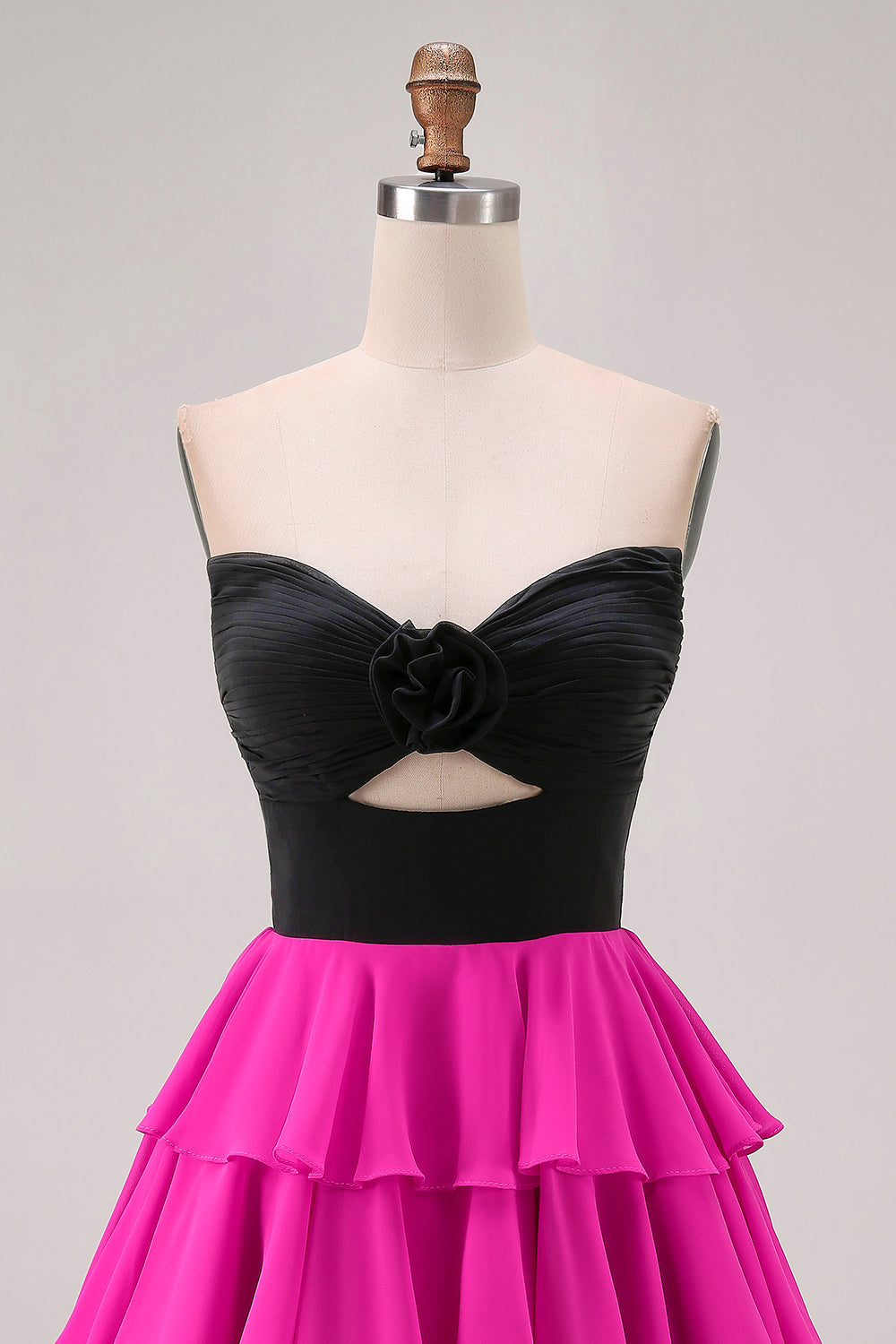Black and White A-Line Tiered Strapless Homecoming Dress with 3D Flower
