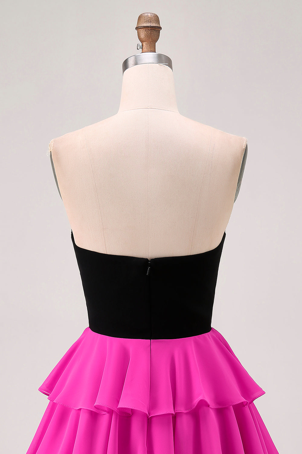 Black and White A-Line Tiered Strapless Homecoming Dress with 3D Flower