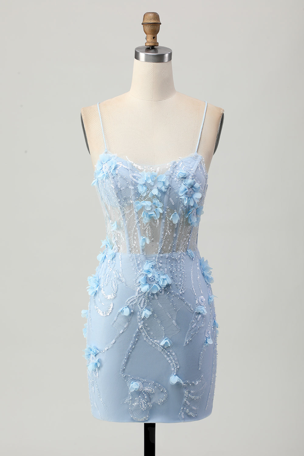 Blue Corset Appliqued Tight Homecoming Dress