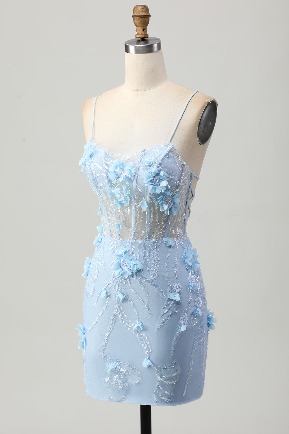 Blush Bodycon Corset Sequin Homecoming Dress with 3D Flowers