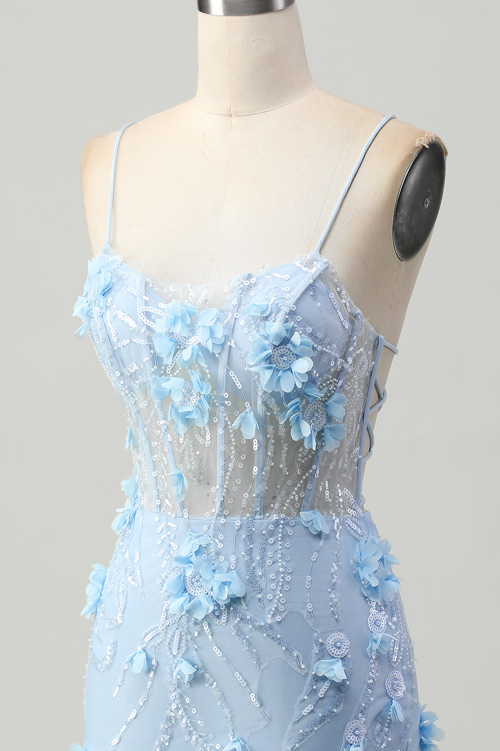 Blush Bodycon Corset Sequin Homecoming Dress with 3D Flowers