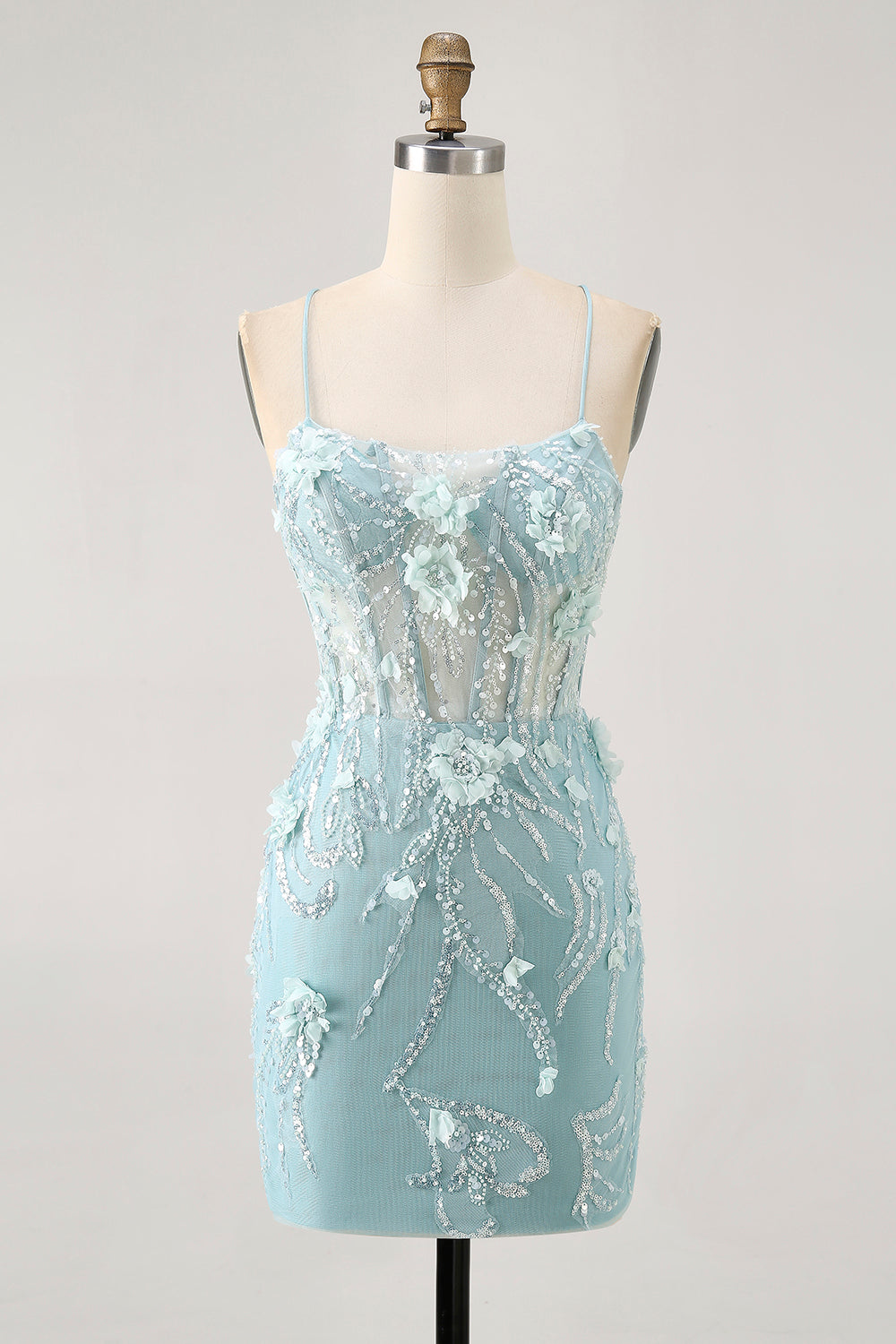 Blush Bodycon Corset Sequin Homecoming Dress with 3D Flowers