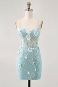 Sequin Green Bodycon Corset Homecoming Dress With 3D Flowers