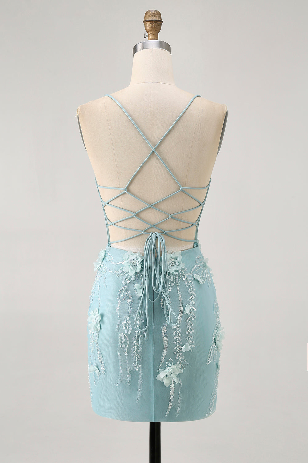 Blush Bodycon Corset Sequin Homecoming Dress with 3D Flowers