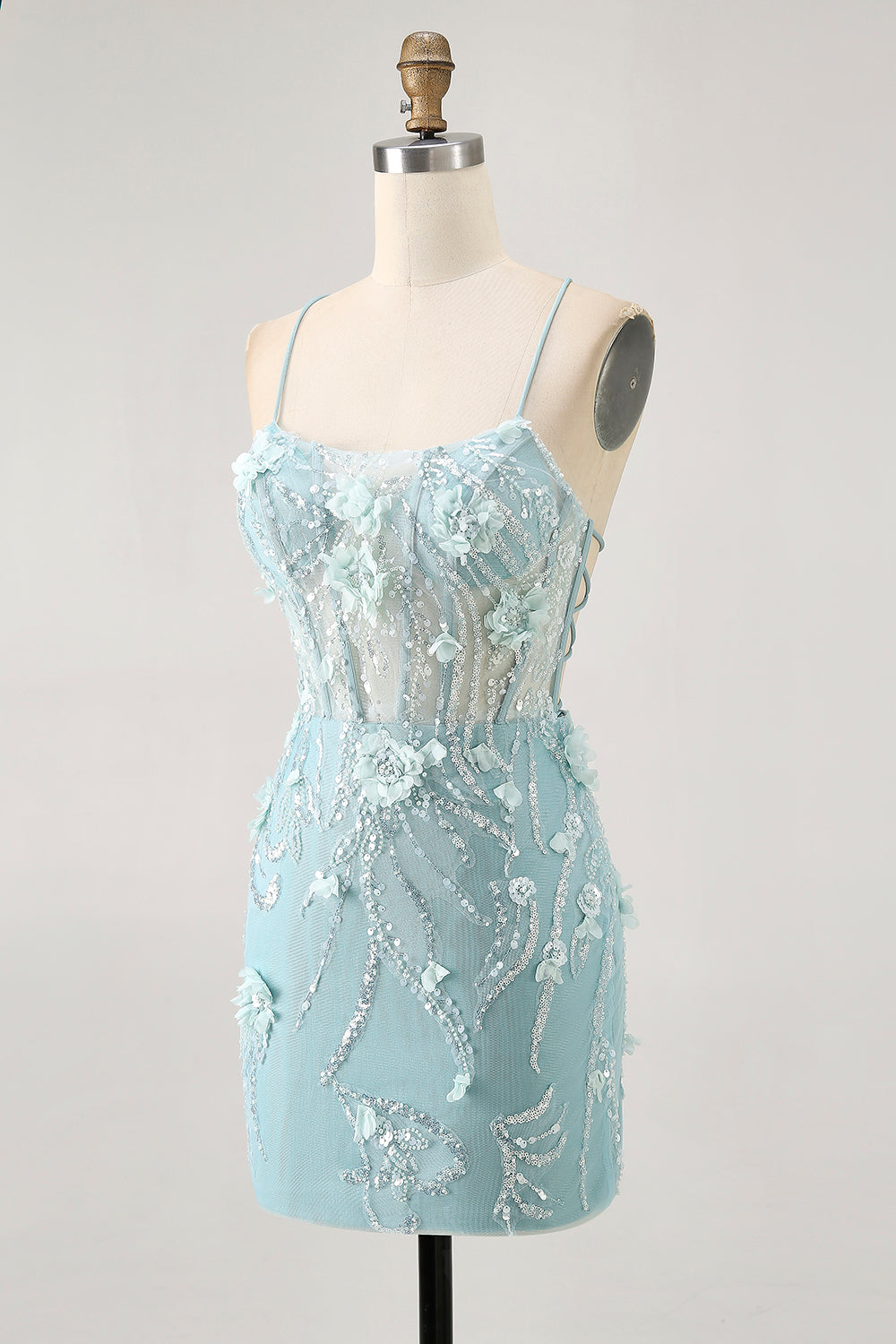 Blush Bodycon Corset Sequin Homecoming Dress with 3D Flowers