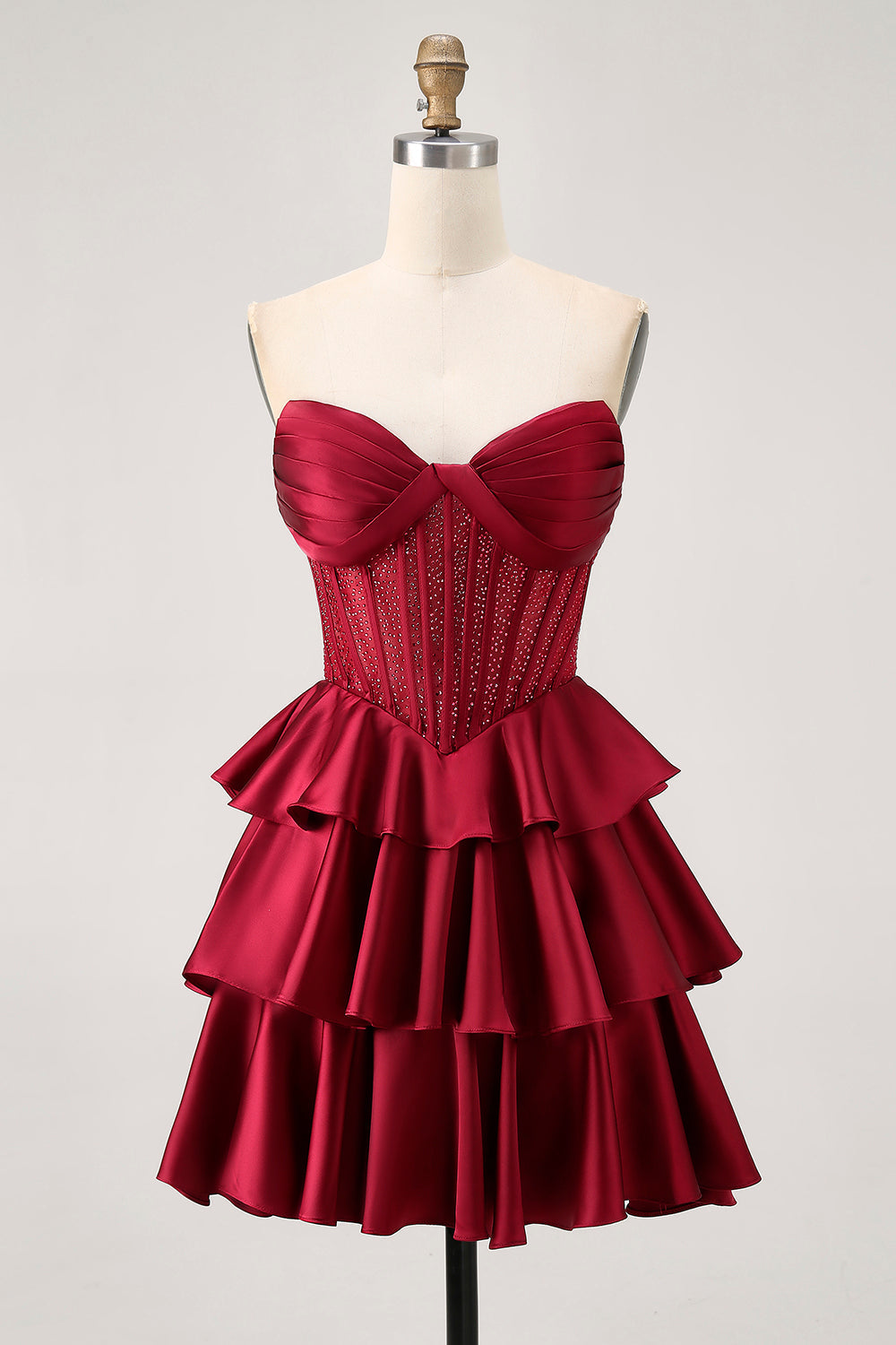 Dark Green A Line Beaded Strapless Corset Homecoming Dress