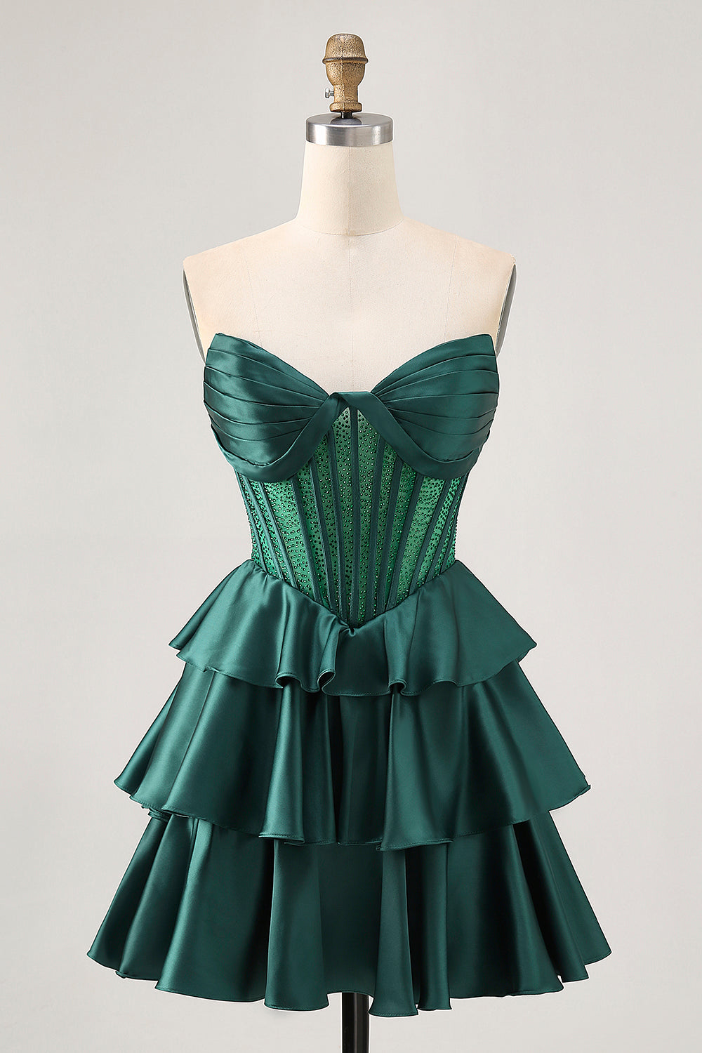 Green Tiered Corset A-Line Strapless Homecoming Dress with Beading