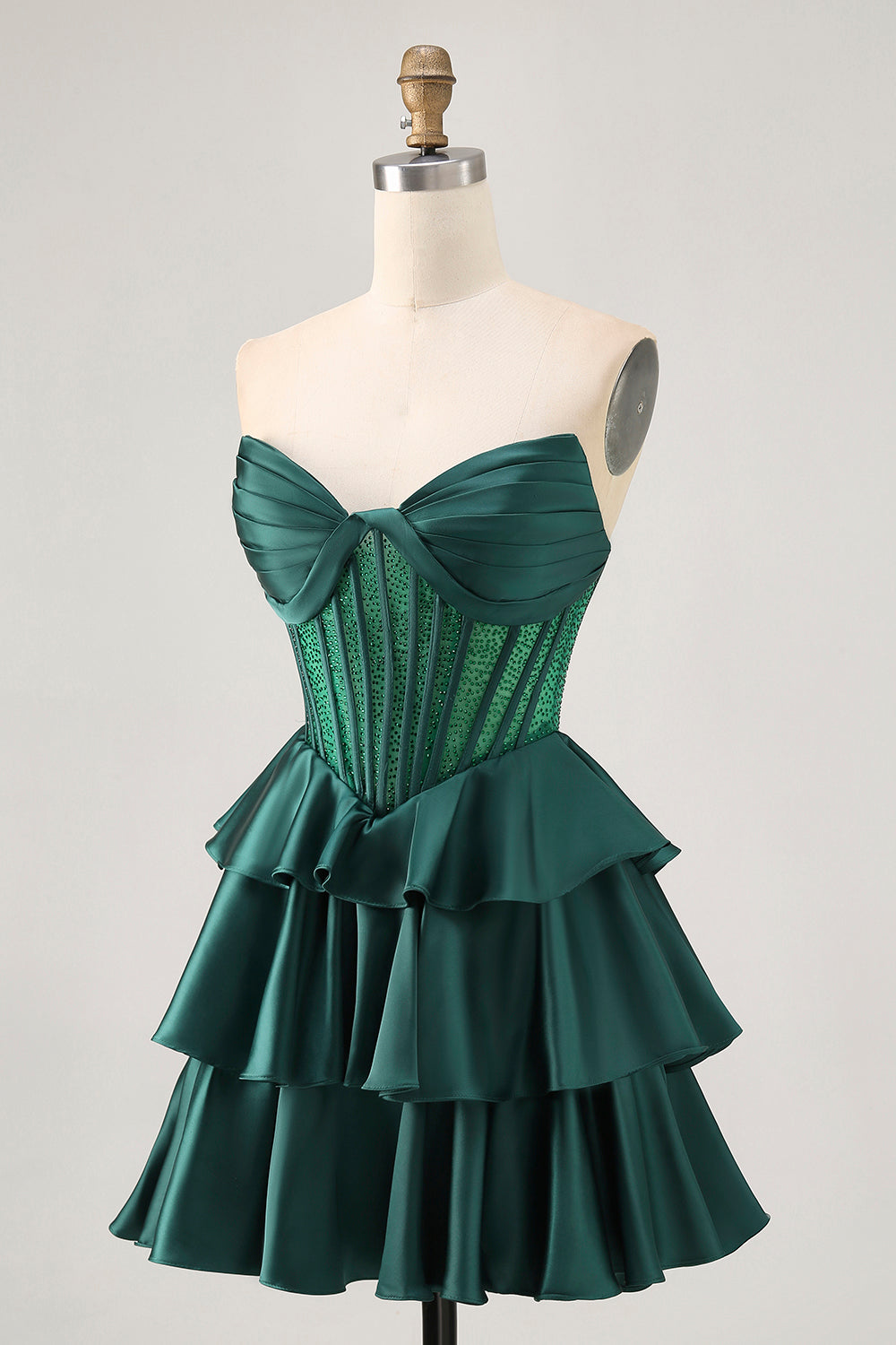 Green Tiered Corset A-Line Strapless Homecoming Dress with Beading