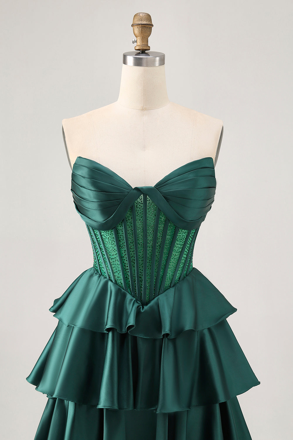 Dark Green A Line Beaded Strapless Corset Homecoming Dress