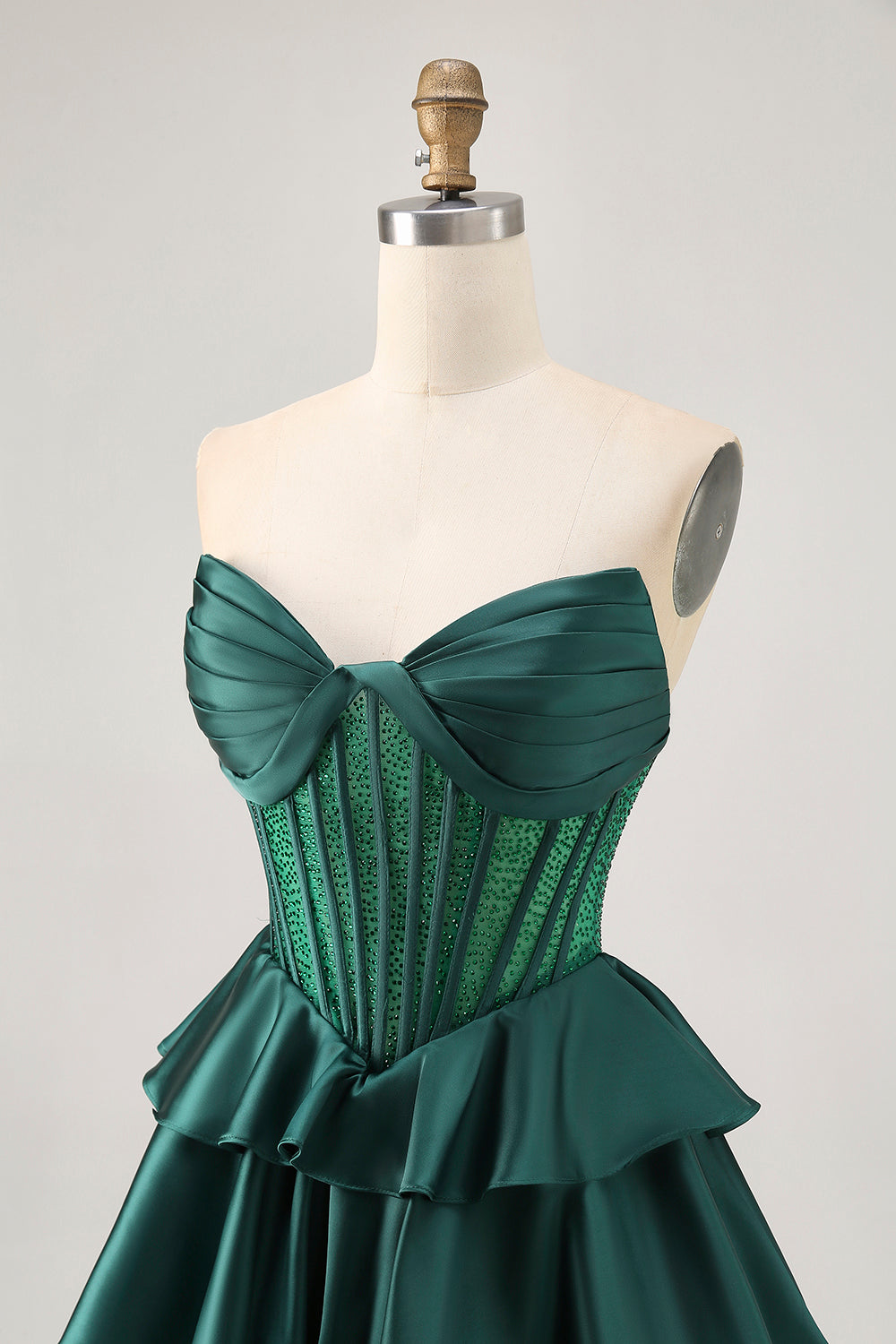 Green Tiered Corset A-Line Strapless Homecoming Dress with Beading